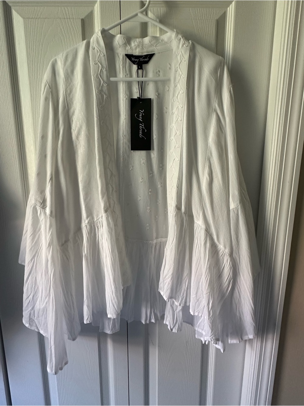 NWT Young Threads White Open-Front Kimono Cardigan - Women Large